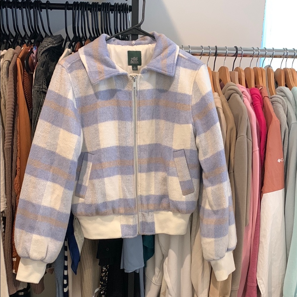 Plaid Blue and White Women's Jacket